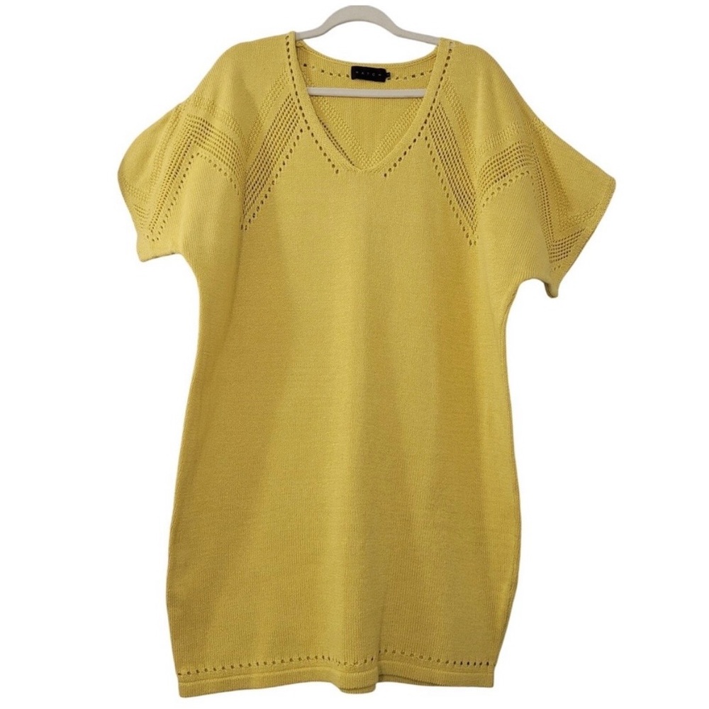 Hatch Maternity Alison Open Knit Sweater Dress Sz 1 Small Yellow Bright Mommy